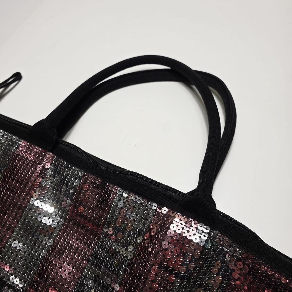 Victoria's Secret Large Zip Shoulder Bag Sequin Striped Pink Weekender Tote - Picture 4 of 7